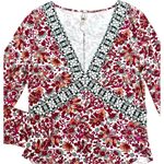 Free People  Intimately Floral Deep V Bodysuit Red Pink Boho Print Size Large EUC Photo 12