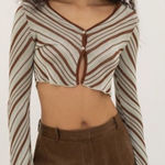ZARA  brown & blue‎ striped button cropped cardigan women’s size M Photo 0