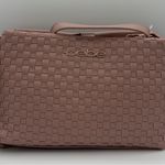 Bebe Woven Pink Satchel with Gold Logo Blush Pink NWT Photo 7