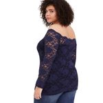 Torrid  Shirt Women 4X Navy Blue Peacoat Lined Lace Boat Neck Top Whimsical Party Photo 2