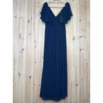 Lulus NWT  Convincing Grace Navy Blue Flutter Sleeve Wrap Maxi Dress Wedding L Photo 1