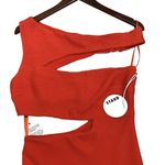 STAUD Prismatic Dress with cut-out Side Slit Off Shoulder Papaya Orange Size 6 Photo 5