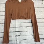 Bozzolo  Brown Tan Long Sleeve Fitted Crop Top SZ Small Crew T Shirt Summer Photo 3