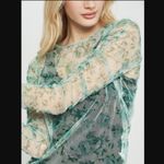 ZARA Mesh Top S Green Floral Print Ruched Long Sleeve Sheer Trendy Photo 5