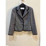 Trina Turk ‎ Wool Silk Tweed Jacket Blazer Gray Black Three Buttons Fitted Photo 1