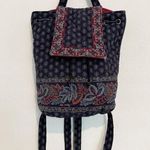 Vera Bradley  100% Cotton Drawstring Backpack Purse Bag Pocket Travel Blue Red Photo 0
