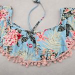 Blue Floral Bra Halter Cold Shoulder Beach Boho Bikini Bralette Swim Top S Small Photo 3