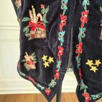 Vintage 90s Cleo Black Velveteen Embroidered Christmas Vest Bell Zipper Pull XL Photo 3