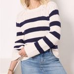 Evereve Nora Pullover Sweater Navy White Cream Stripe Small Cotton Cable Knit Photo 0