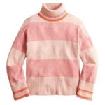 J.Crew Striped turtleneck sweater in Supersoft yarn (Sz L) Pink & Orange Photo 0