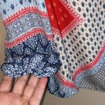 Chico's CHICO’S Size 0 Cold Shoulder Tie Neck Blouse Red Blue Cream Patchwork Bandana Photo 5