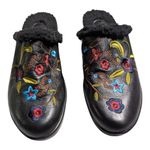 Vtg Y2K Art Effects Black Leather Floral Embroidered Faux Shearling Lined Clog 9 Photo 1