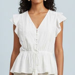 J.Crew XS‎ White Ruffle Peplum Button Top Boho Cotton Summer Blouse Tassel Waist Size M Photo 0