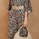 Garnet Hill  blue and brown‎ floral print jumpsuit size small Photo 0