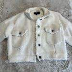 Shaci Blue Womens White Button Up Collared Furry Cropped Jacket Small Photo 0