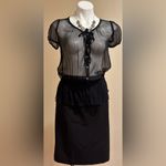 Buttons Just In Time Black Sheer Blouse With Ballon Short Sleeves With Jewel  SZ Photo 1