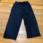 Nine West Womens Size XS Crop Pants Black Linen Blend Wide Leg Drawstring Waist Photo 0