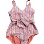 Vineyard Vines XS Shimmer Tie Front One Piece Swimsuit Passion Fruit Stripe Photo 0