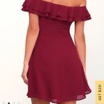 Lulus  Win Your Heart Burgundy Ruffle Off-the-Shoulder Skater Dress size medium​​ Photo 2