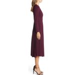Eliza J  Pleated A-Line Midi Dress Women's 6 Burgundy Keyhole Cutout Long Sleeves Photo 8