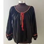 H&M  Blouse Size 14 Black Boho Peasant Renfair Lightweight Tassels Embroidery Photo 0