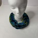 Plaid Chenille Knit Infinity Scarf Blue Green Rayon Preppy 2010s Retro Cozy Gift Photo 1