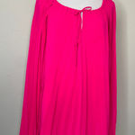 Line and Dot Hot PInk Pleat Swing Dress Peasant Drawstring Neckline Long Sleeves Sz Medium Photo 0