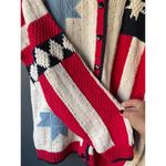 Hand Knit American Flag Pattern Cardigan Sweater Red Photo 6