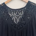 Free People  Boho Black Flowy Cutout Lace Detail Beaded Button Front Top sz XS/S Photo 8