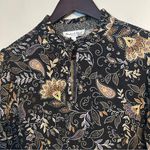 Michael Stars Dress Kita Floral Black Tan Keyhole Long Sleeve Paisley Cocktail Photo 2