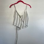 Rails NWT  White Khaki Blue Stripe Smocked Wrap Crop Top Juliana Coco Linen M Photo 3