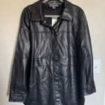 Primark NWT  Faux Leather Button Down Shirt Jacket Shacket Black Size L Photo 0