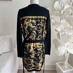 L'Agence Beverly Silk Black and Gold Panel Chain Cardigan Photo 11
