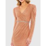 Mac Duggal Mac DuggalBeaded Wrap Over Puff Sleeve Dress 93674 Copper Sz 8 $598 Photo 2