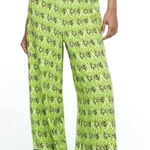 ZARA  wide leg flowy printed viscose palazzo pants green Sz M Photo 0
