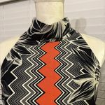 Milly Designer Floral Aesthetic Chevron Black / White / Orange Halter Dress Sz 4 Photo 1