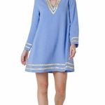 Sail To Sable Cover-Up Cotton Linen Embroidered Coastal Blue Kaftan Dress Sz XS Photo 0