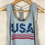 Love Tribe  Juniors Gray USA Macrame Back Tank Top NWT MEDIUM Photo 3