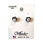 Wheeler USA Made Opal Stone Floral Hypoallergenic Silver Stud Earrings Photo 0