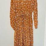 ByTiMo Women's Light Brown White Polka Dot Tie Waist Ruched Dress Size Medium Photo 1