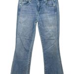 AMO Kick Crop Jeans in Sweet Cheeks Distressed Raw Hem Mid Rise Women’s Size 26 Blue Photo 0