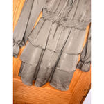 Altar'd State Alter’d State Sage Green Tiered Mini Dress Smocked Waist Long Sleeve Size M Photo 7