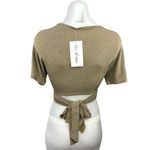 12th Tribe NEW Tan Twist Front Plunging Neck Tie Waist Short Sleeve Crop Top S Photo 1