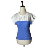 Maeve Anthropologie Shirt Women Medium Blue White Textured Smocked Muscle Tee Photo 1