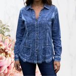 Anthropologie  Top Parsley & Sage 100% Cotton Top Blue Sz Medium Petite Photo 0