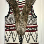 Maurice's Knit Vest Faux Fur Trim Womens Geometric Aztec 70’s Vibe Size Medium Photo 0