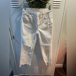 We The Free FREE PEOPLE Maggie Mid Rise Straight Leg Distressed knee Jean Optic White Sz 28 Photo 1