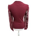 Pretty Garden Fitted Ribbed Top Womens S Lace Sleeves Burgundy Romantic Feminine Red Photo 2