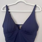 Tommy Bahama Pearl Over the Shoulder V-Neck One Piece Swimsuit Navy Blue 14 Photo 3