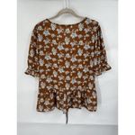 Pleione  Floral Blouse Women Medium Rust‎ Orange Cinch Front Peasant Bohemian Photo 1